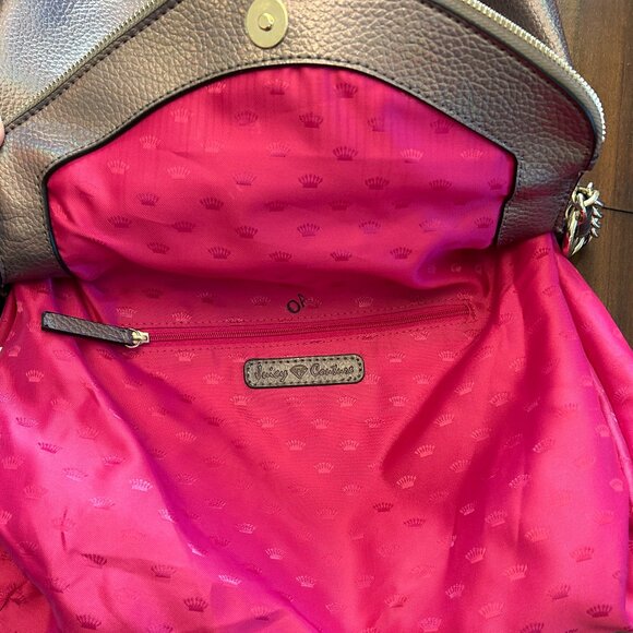 Juicy Couture Iridescent Fold Over Zip Flap Crossbody Metallic Gray - Picture 7 of 16